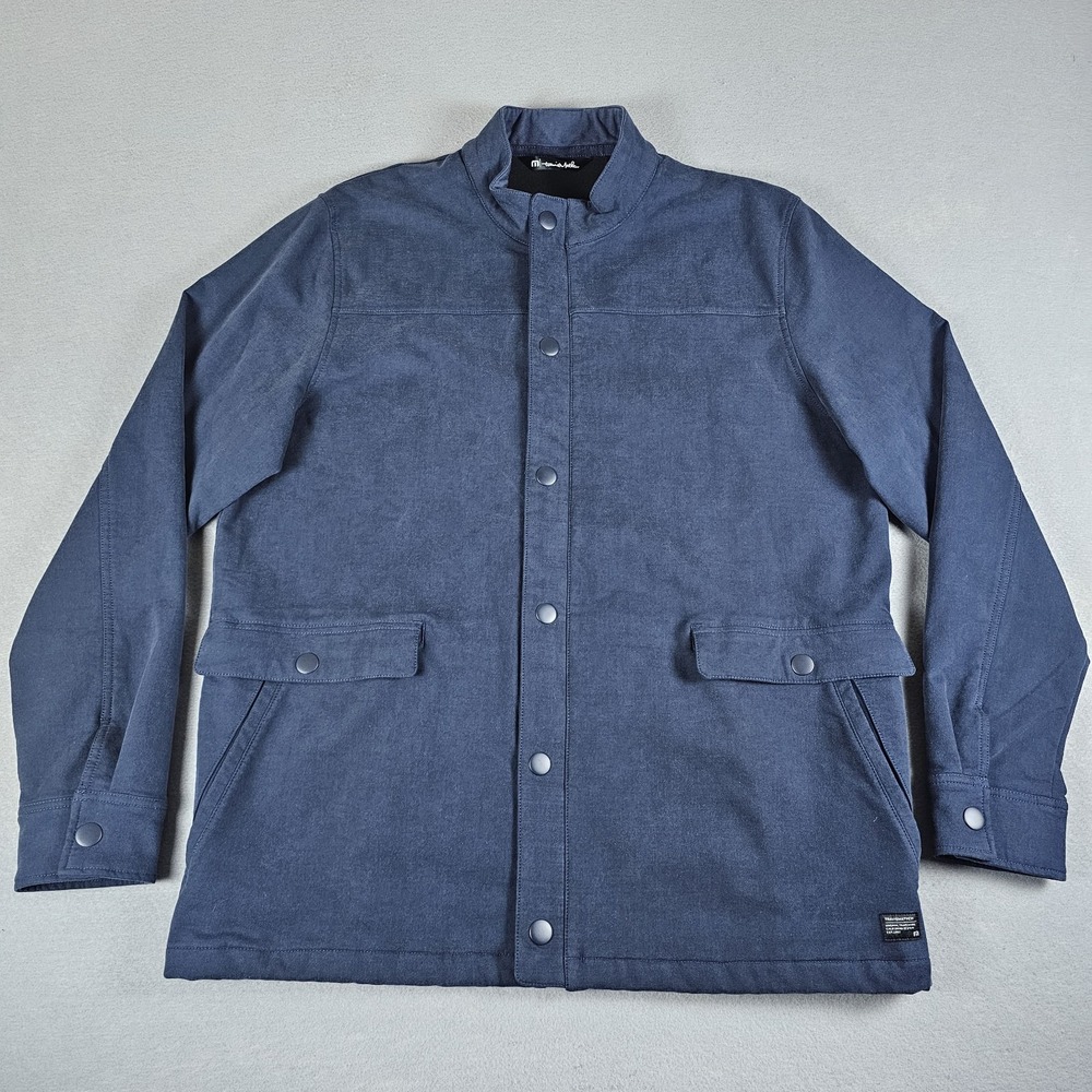 Travis Mathew Cloud Denim Jacket Mens Extra Large Blue Full Zip Snap Mock Collar